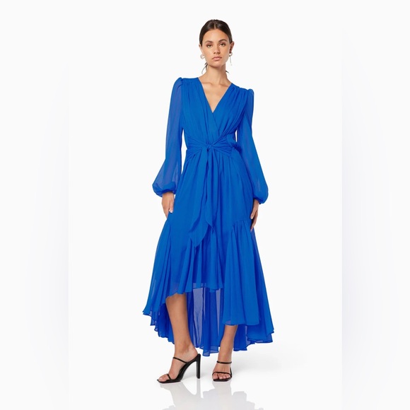 Elliatt Sylliott High Low Ruffle Chiffon Dress in Blue | Size Medium - Picture 12 of 12
